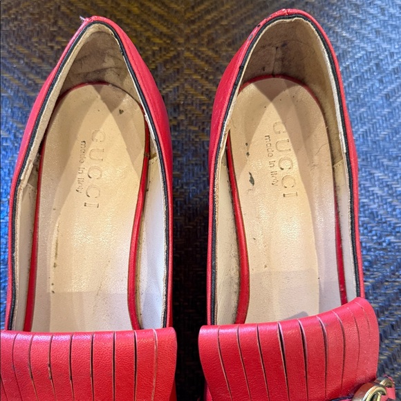 Gucci Women's Vibrant Red Fringe Loafers - Picture 4 of 6